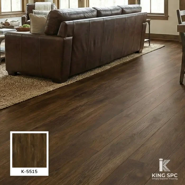 กระเบื้องยาง SPC สีโอ๊คดำ Dark Espresso (5615) ตัดขอบบัวขาว